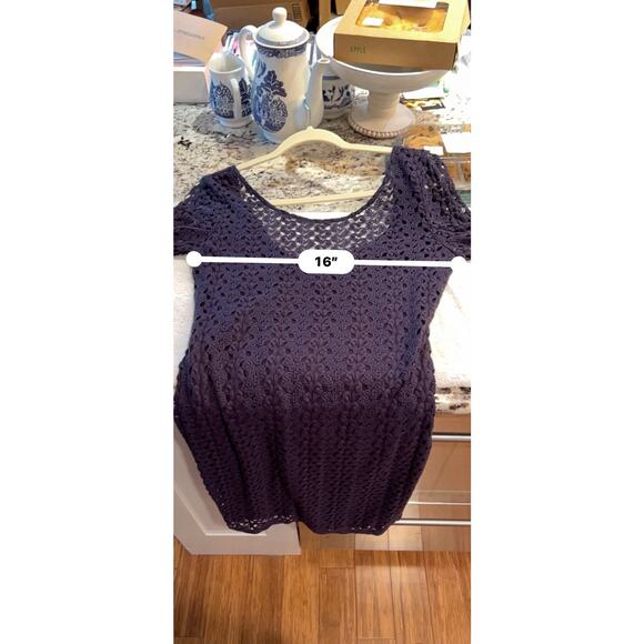 Free People Dress Medium Navy Crochet Lace Lined Boho Whimsigoth Bell Sleeve - Picture 15 of 16